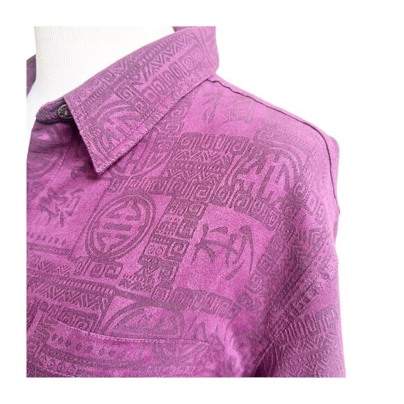 Chicos Vintage Blouse Women's Size Medium Purple Oriental Pattern Button Front - Picture 9 of 11